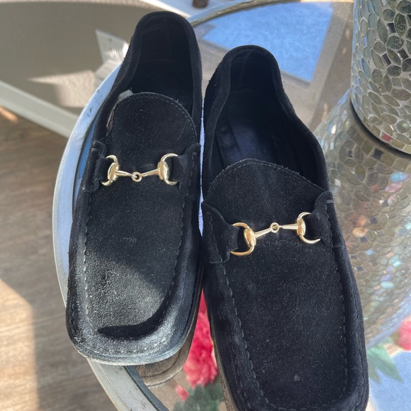 Gucci Vintage Horse Bit Suede Black Loafers Size 8 - Picture 1 of 5